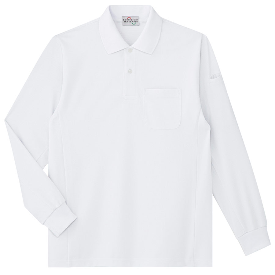 エコ帯電防止 長袖ポロシャツ PS210上 ホワイト| 作業服・作業着 | 【ミドリ安全】公式通販