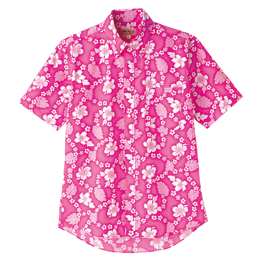 ユニセックス アロハシャツ プチハイビスカス ｆｂ４５２１ｕ ９ ピンク 作業服 作業着 ミドリ安全 公式通販