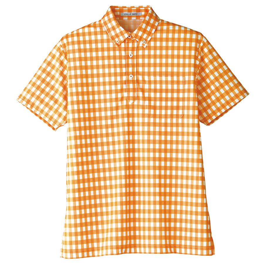 チェックプリント　ポロシャツ　ＦＢ４５２３Ｕ−１３　オレンジ　（ＳＳ〜４Ｌ）