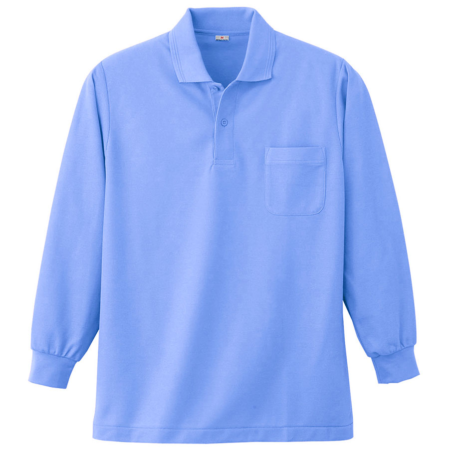 長袖ポロシャツ （胸ポケット付） Ｋ３８３ ６ サックス| 作業服・作業
