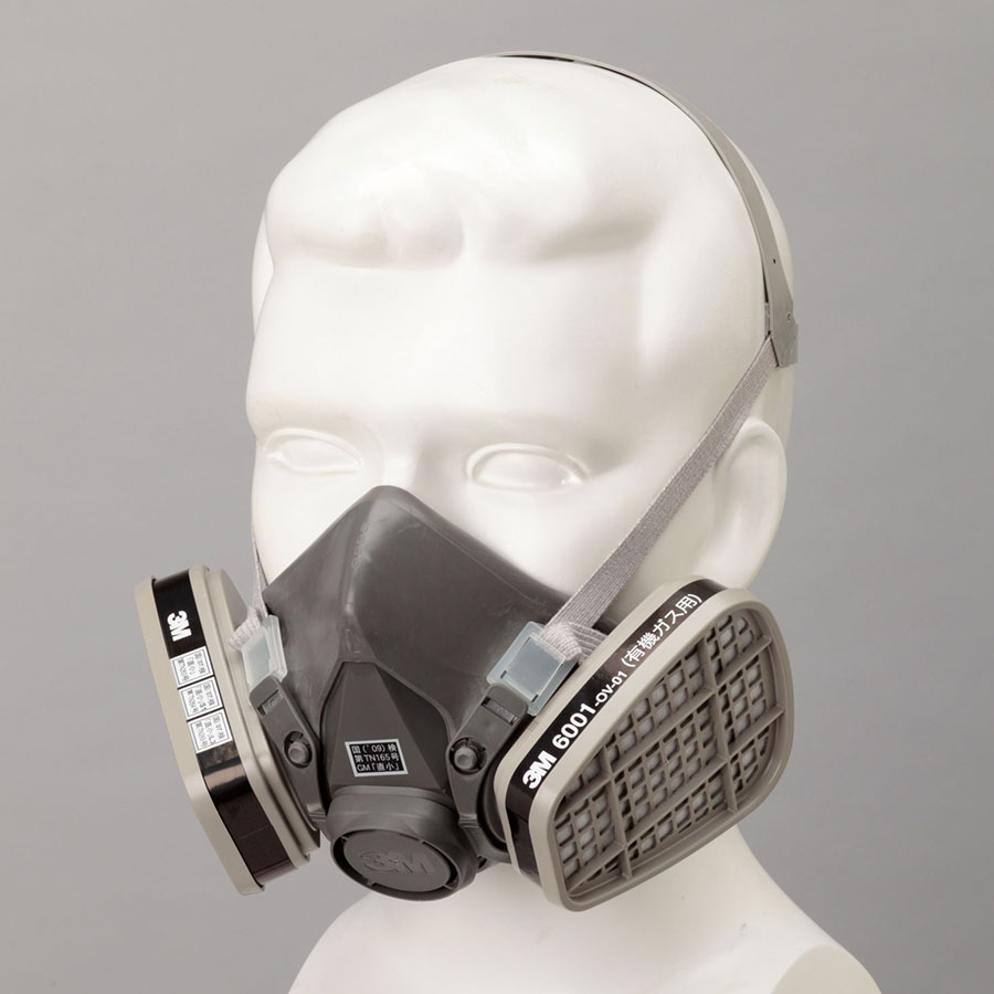 直結式 小型 防毒マスク 半面型 ６０００ ミディアム 吸収缶２個使用 