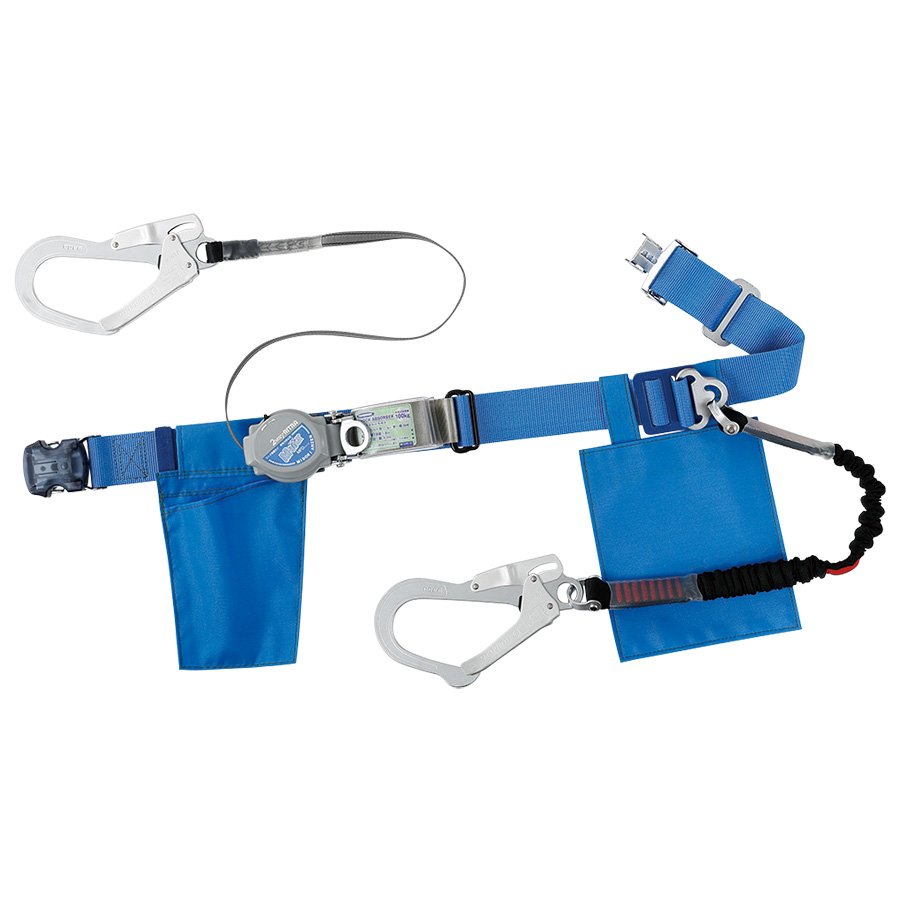 胴ベルト型 伸縮式補助ロープ付 ＭＦＤ－５０１－１０Ｌ－ＢＬ－Ｍ ブルー | 【ミドリ安全】公式通販