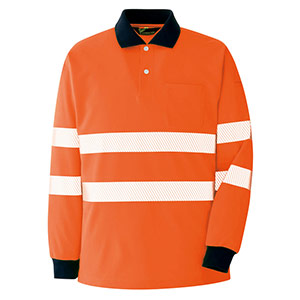 ベルデクセル　ＪＩＳ　Ｔ　８１２７規格適合　高視認長袖ポロシャツ　ＶＥＳ２３５５　上　オレンジ