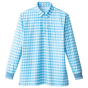 チェックプリントポロシャツ長袖　ＦＢ４５３６Ｕ−７　ブルー