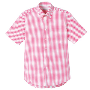 ユニセックス　半袖チェックシャツ　ＦＢ４５０７Ｕ−３　レッド
