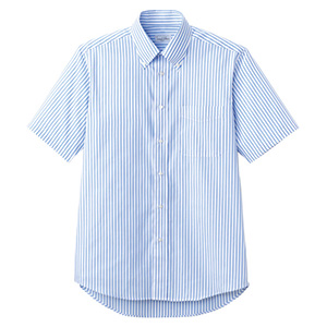 ユニセックス　半袖ストライプシャツ　ＦＢ４５０９Ｕ−７　ブルー