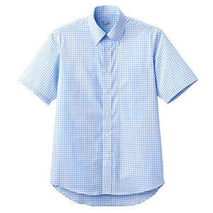 ユニセックス　半袖チェックシャツ　ＦＢ４５０７Ｕ−７　ブルー