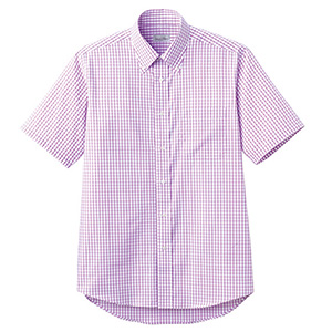 ユニセックス　半袖チェックシャツ　ＦＢ４５０７Ｕ−１９　パープル
