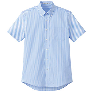メンズ　ストライプ調温半袖シャツ　ＦＢ５０３１Ｍ−７　ブルー