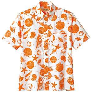 ユニセックス　アロハシャツ　貝柄　ＦＢ４５４１Ｕ−１３　オレンジ