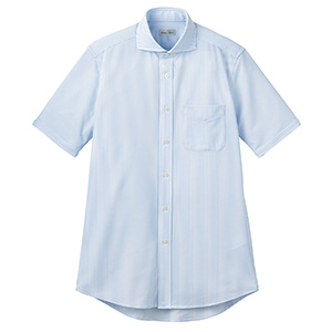 ワイドカラーニット半袖シャツ　ＦＢ４５６０Ｕ−７　ブルーストライプ