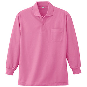 長袖ポロシャツ　（胸ポケット付）　Ｋ３８３　１３　ピンク
