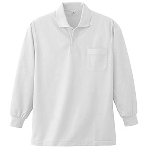 長袖ポロシャツ　（胸ポケット付）　Ｋ３８３　９０　ホワイト