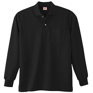 ヘビーウェイト長袖ポロシャツ　（ポケット付き）　２００　８０　ブラック
