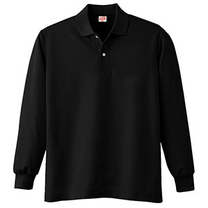 ヘビーウェイト長袖ポロシャツ　（ポケットなし）　２１０　８０　ブラック