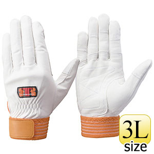 トンボレックス　牛革製手袋　ＣＳ−３０２Ｒ　中厚タイプ　ホワイト／オレンジ　３Ｌ