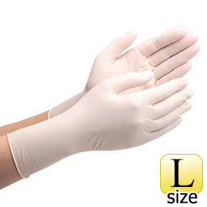 天然ゴム手袋　ベルテ６００Ｎ　粉つき　ホワイト　Ｌ　１００枚