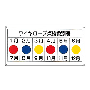 玉掛ワイヤロープ標識　ＫＹ−１０５　玉掛ワイヤロープ点検色別表　０８４１０５
